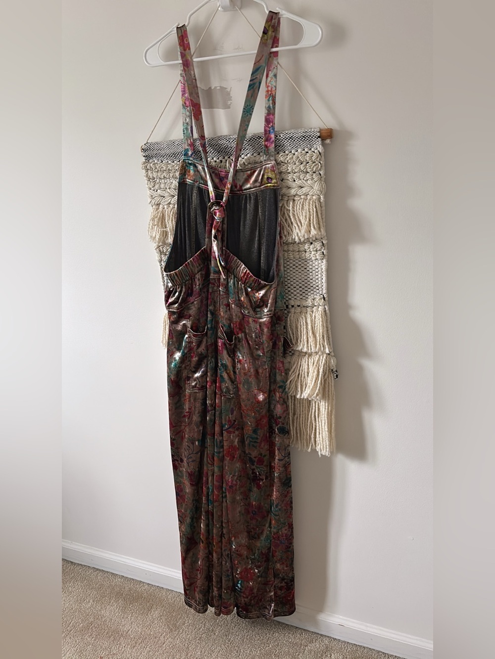 Natural Life Dakota Velvet Tie Overalls Jumpsuit Wide Leg Floral Multi Large - Picture 4 of 5